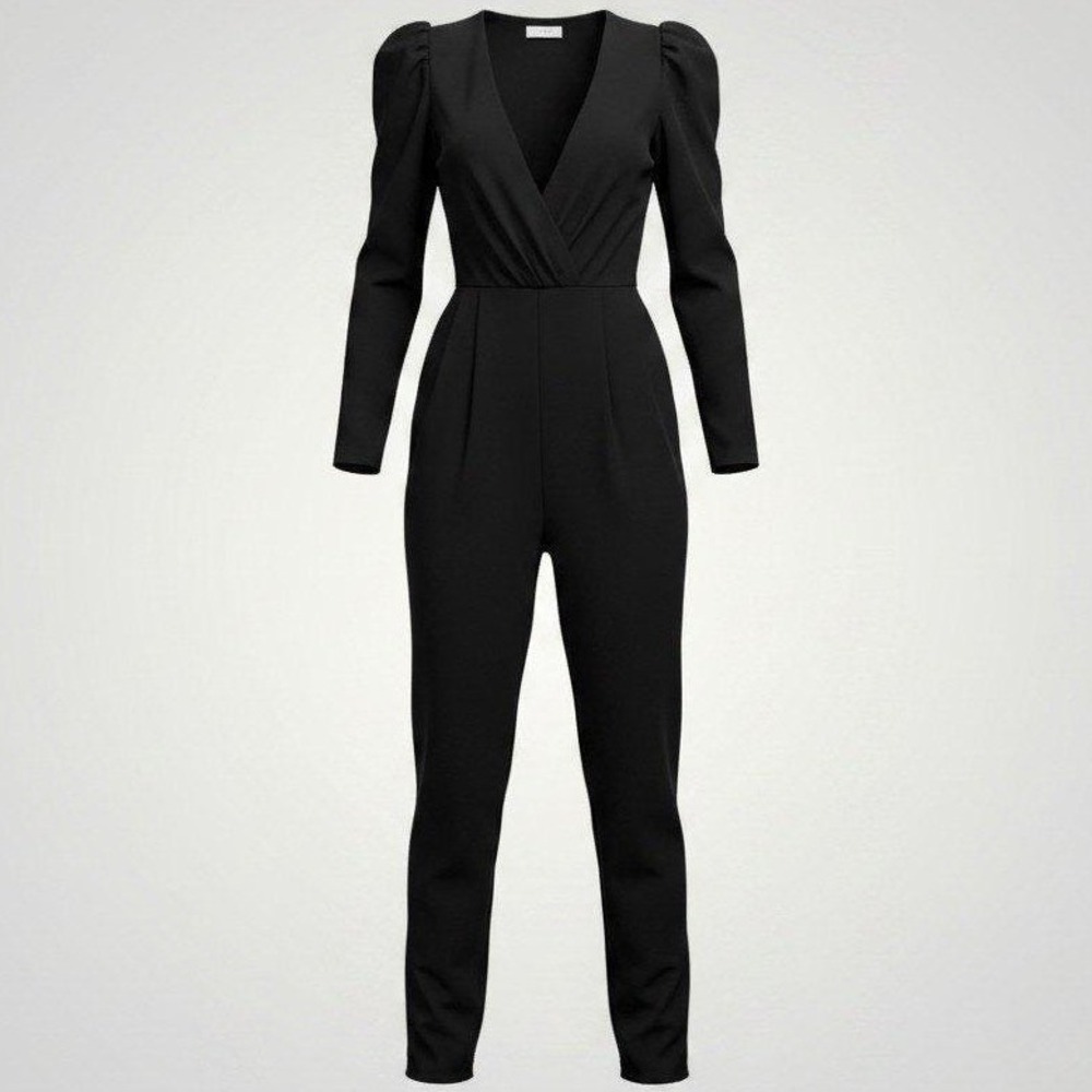 Lizzy & Johnny Lucero Vintage Jumpsuit Women 8 Black V-Neck 80's Chic Academia
